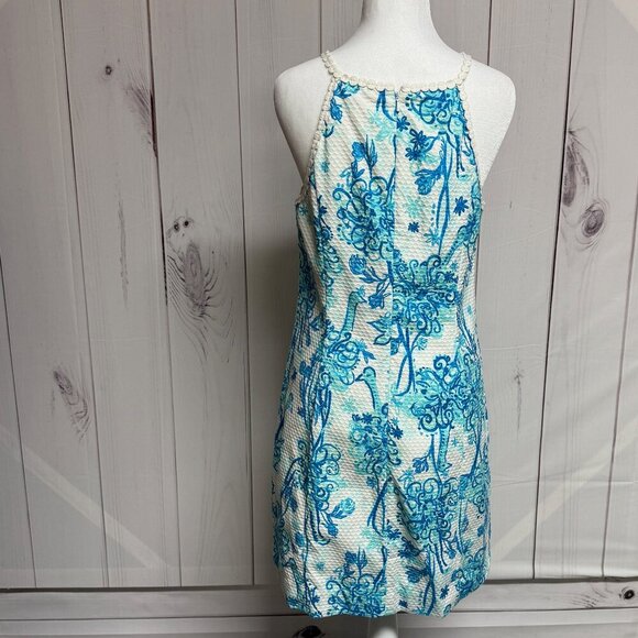 Lilly Pulitzer Pearl Dress Blue Flamingo Print Women’s Size 8 EUC - Picture 2 of 11
